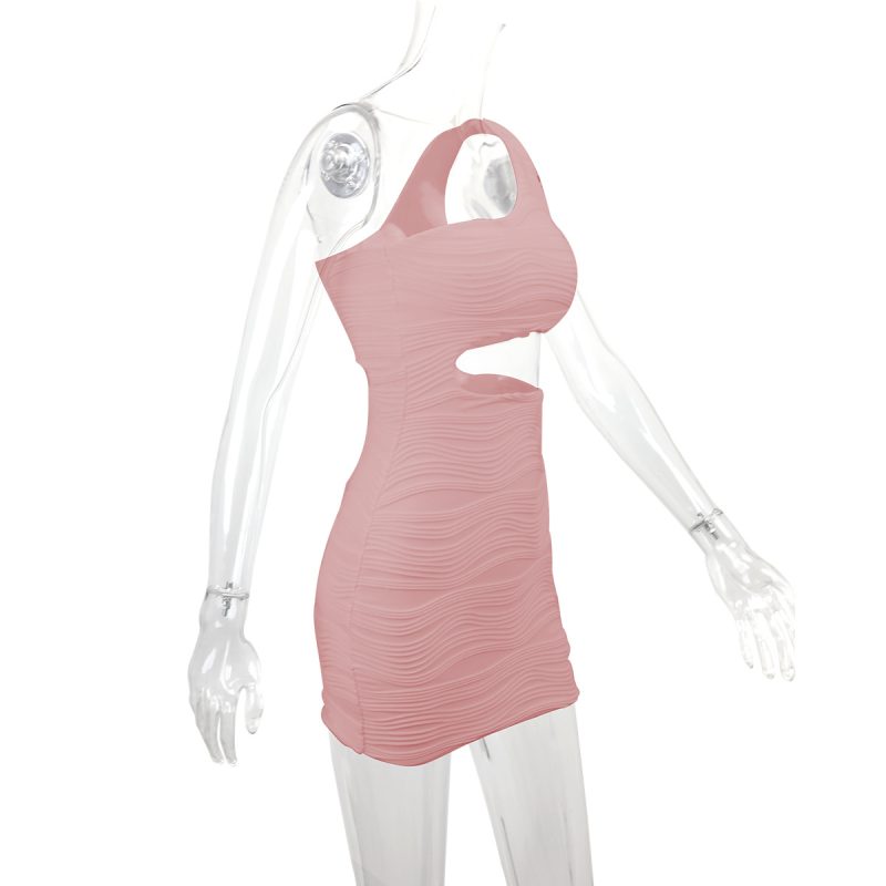 Water Ripple Shoulder Sexy Cropped Dress - Image 4