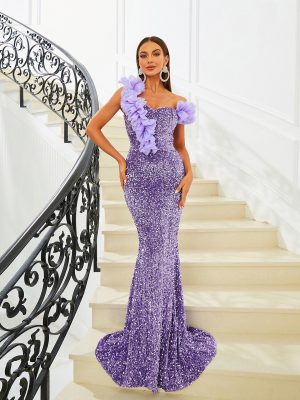 Elegant Sequin V-Neck Backless Evening Dress