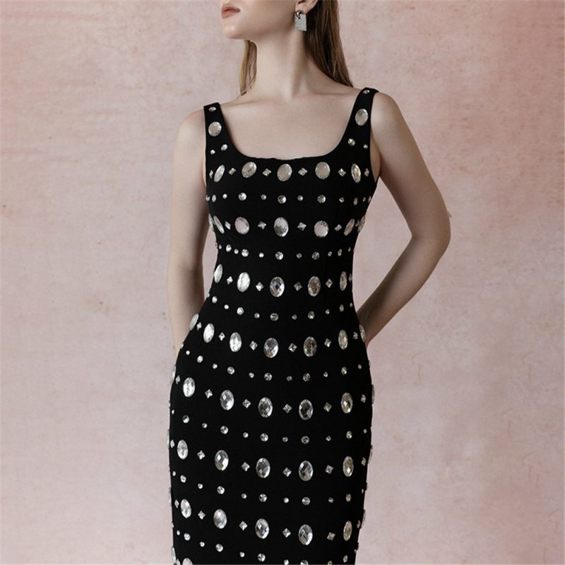Beaded Sling U-Neck Sleeveless Party Dress - Image 2