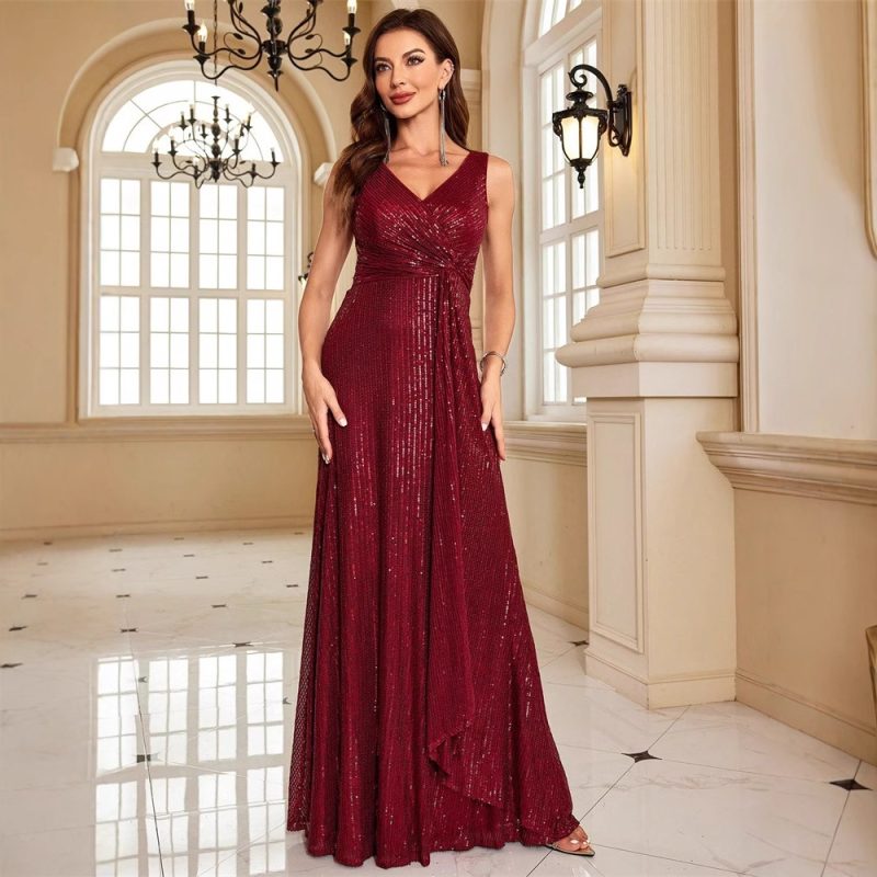 V-Neck Fishtail Cocktail Evening Dress