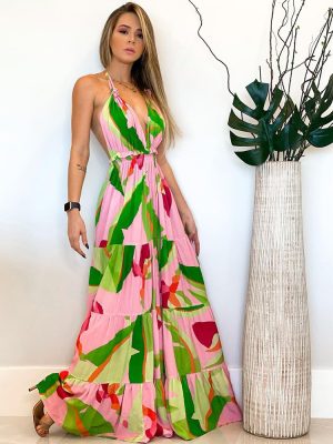 Bohemian Floral Plunge Backless Summer Dress