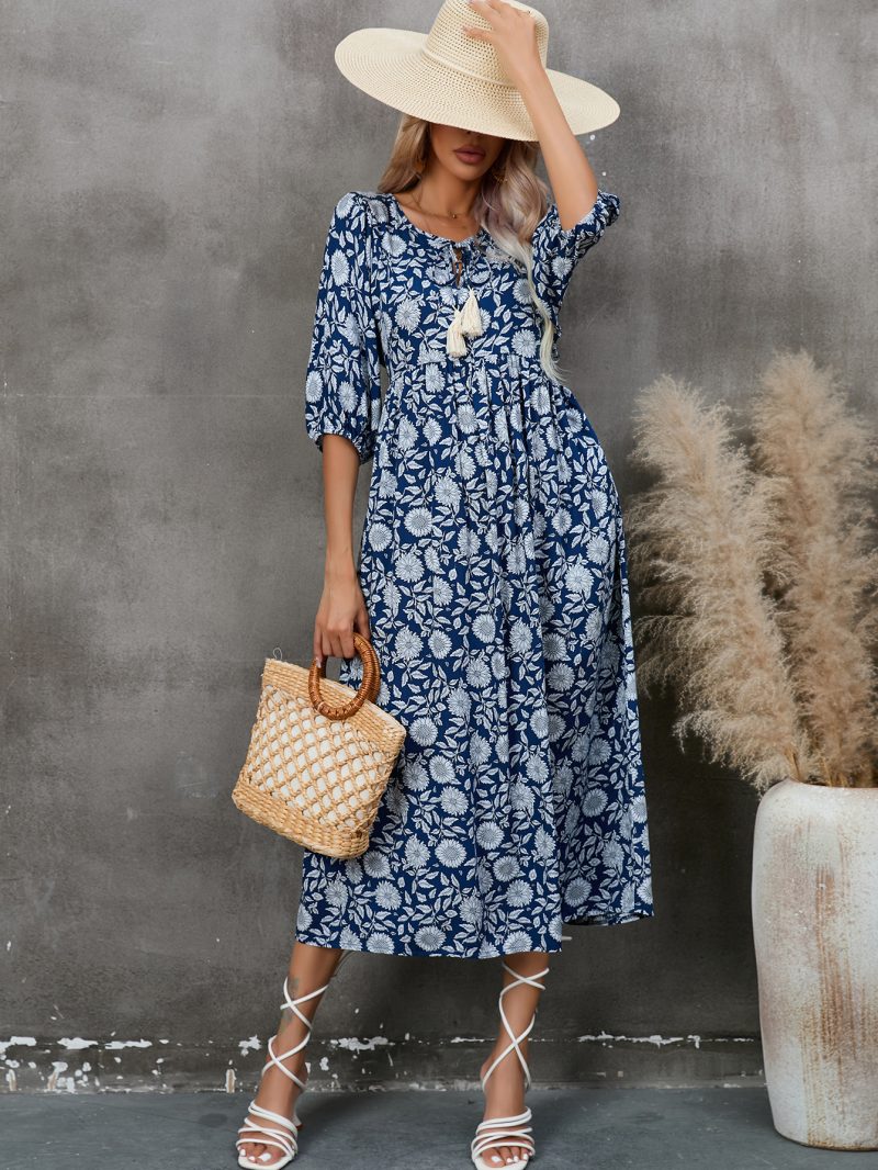 Bohemian V-Neck Half Sleeve Rayon Dress - Image 2