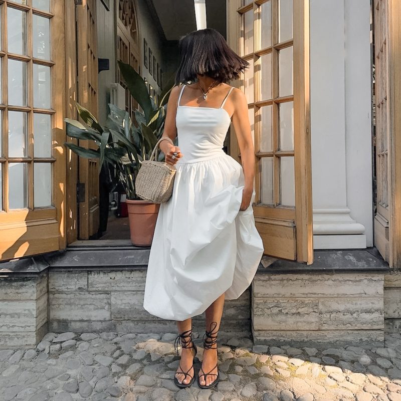 White Backless Strap Dress with Pettiskirt - Image 4