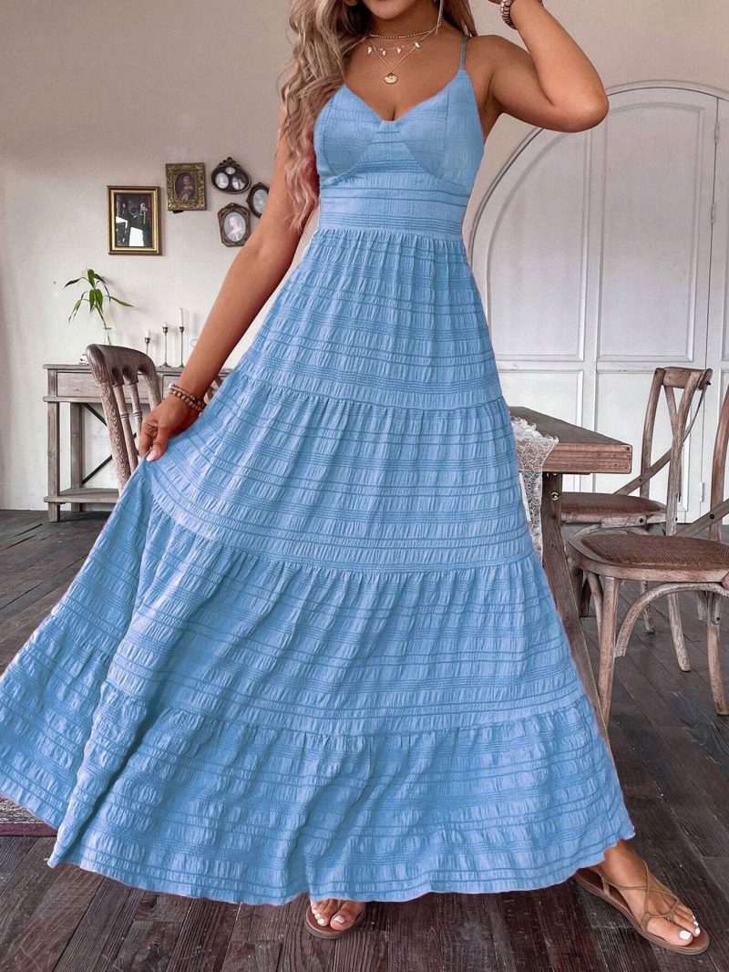 Elegant Solid Color Sling Large Swing Dress - Image 4