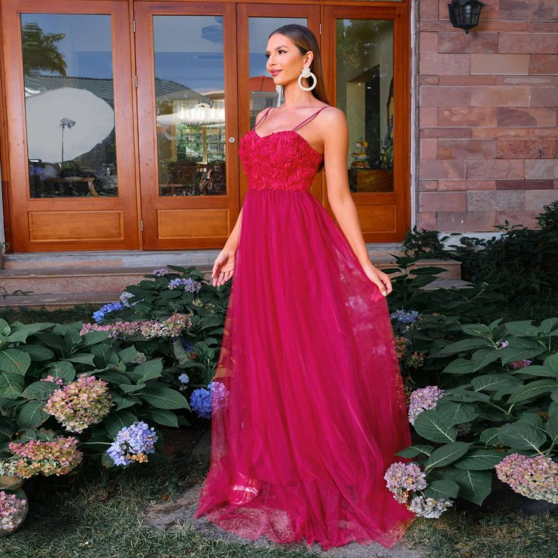 European French Off-Shoulder Mesh Holiday Dress - Image 4