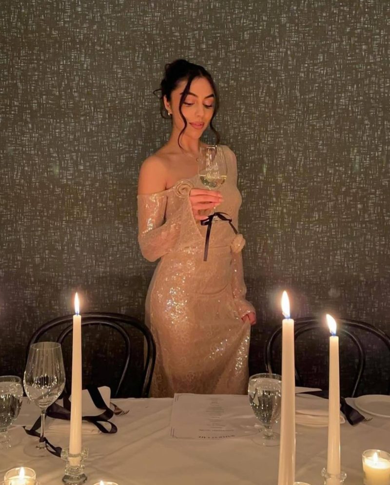 Lace Sequin Cutout Dress with Sheer Sleeves - Image 2