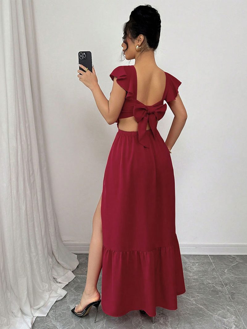 Sexy Red Backless Slit Slim Fit Summer Dress - Image 2