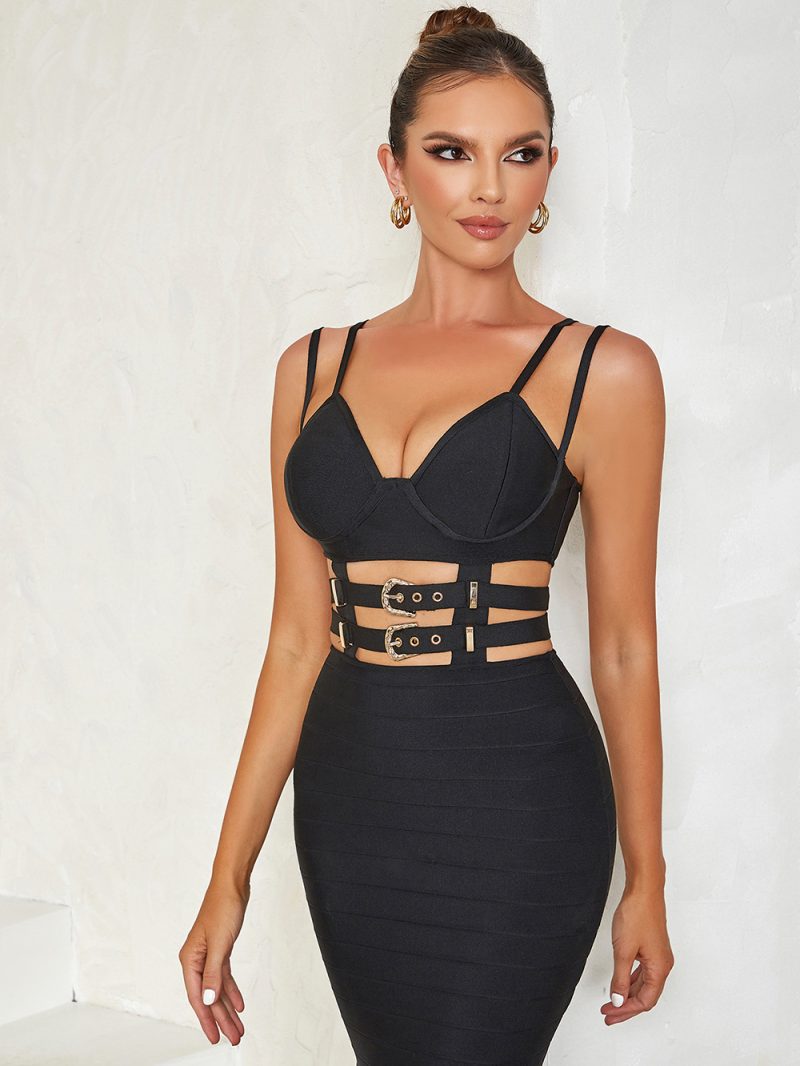 Sexy Fishtail Bandage Dress with Hollow Stitching - Image 2