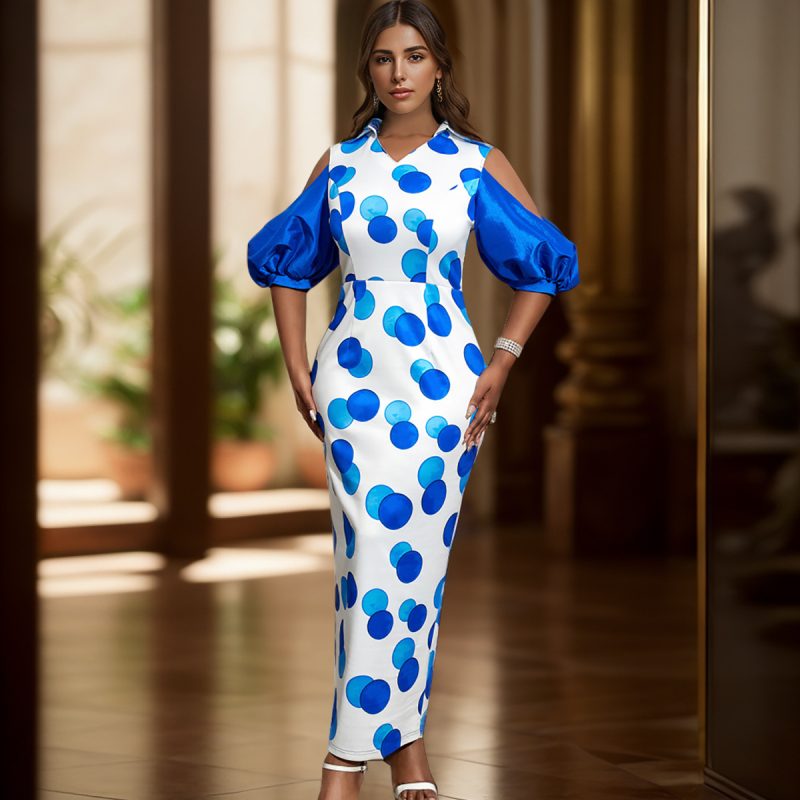Elegant Puff Sleeve Polka Dot Party Dress