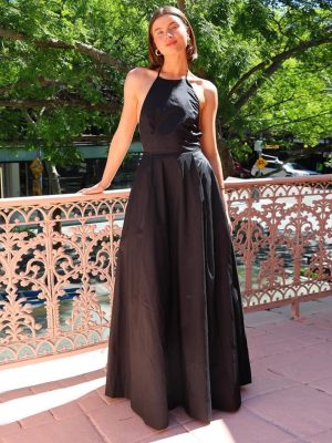 French Halter Backless Lace-Up Beach Dress