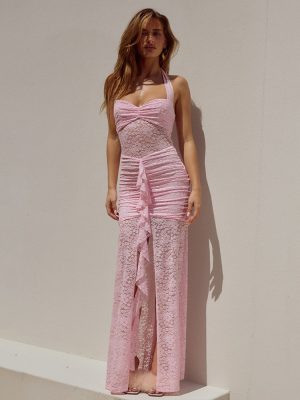 Elegant Halter Lace Sleeveless Backless Maxi Dress