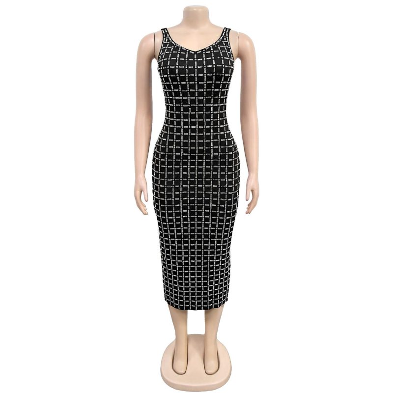Sexy Backless Drilling Sling Arm Dress - Image 4