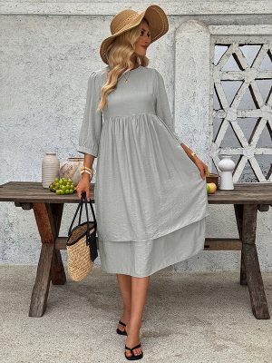 Casual Layered Round Neck Loose Vacation Dress