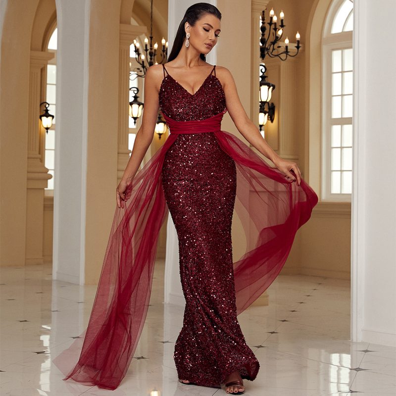 Elegant Sleeveless Sequined Lace Backless Maxi Dress - Image 2