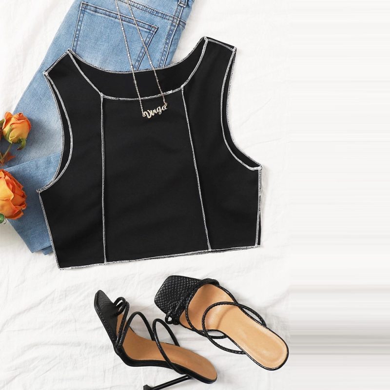 Contrast Color Slim Fit Street Strap Vest - Image 4