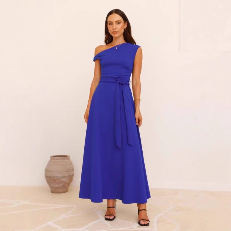 Sexy Lacing Solid Color Summer Office Dress - Image 3