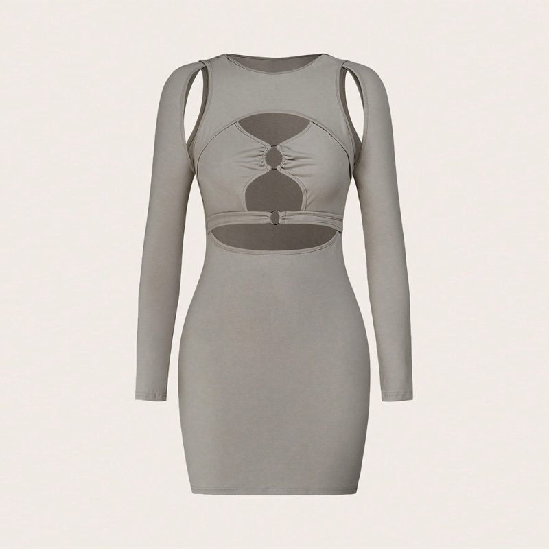 Sexy Milk Silk Hollow Out Hip Wrap Dress - Image 2