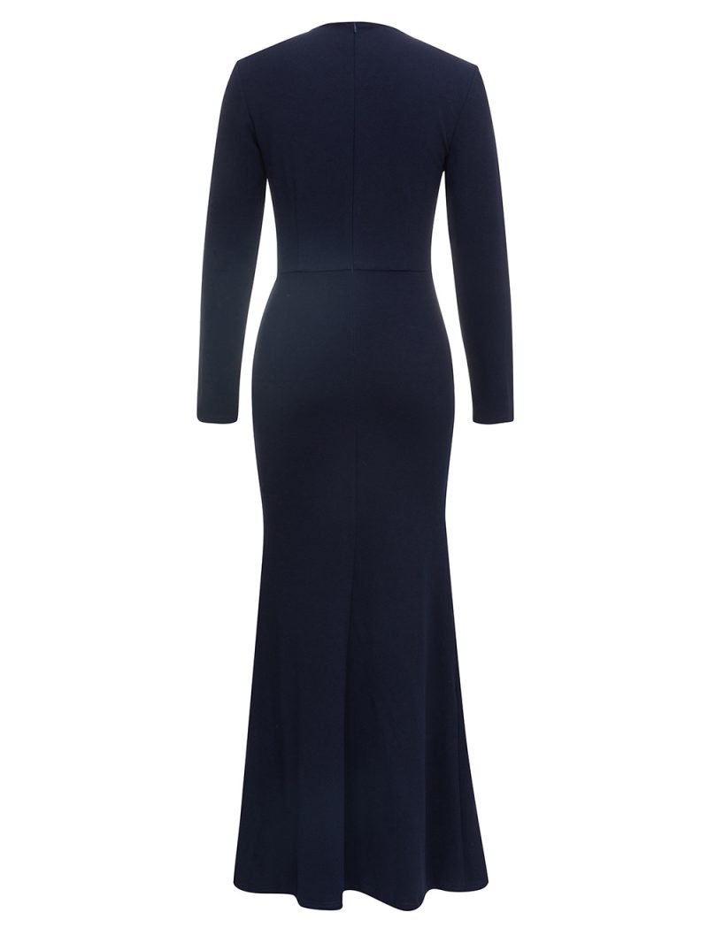 Solid Color Long Sleeve Hollow Cutout Slim Dress - Image 4