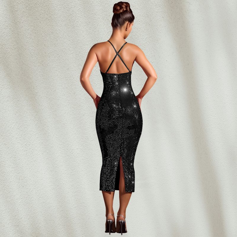 Rhinestone Slim Fit Long Sleeve Sexy Dress - Image 2