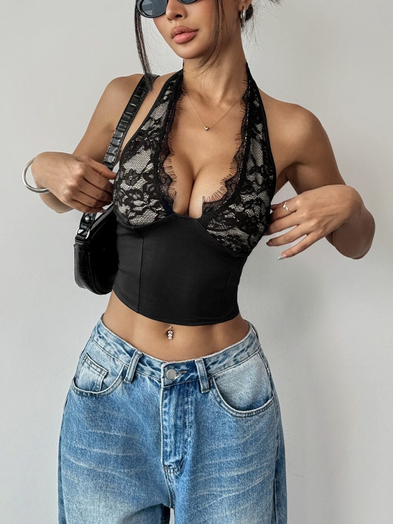 Slim Lace Halter Vest for Nightclub Date - Image 2