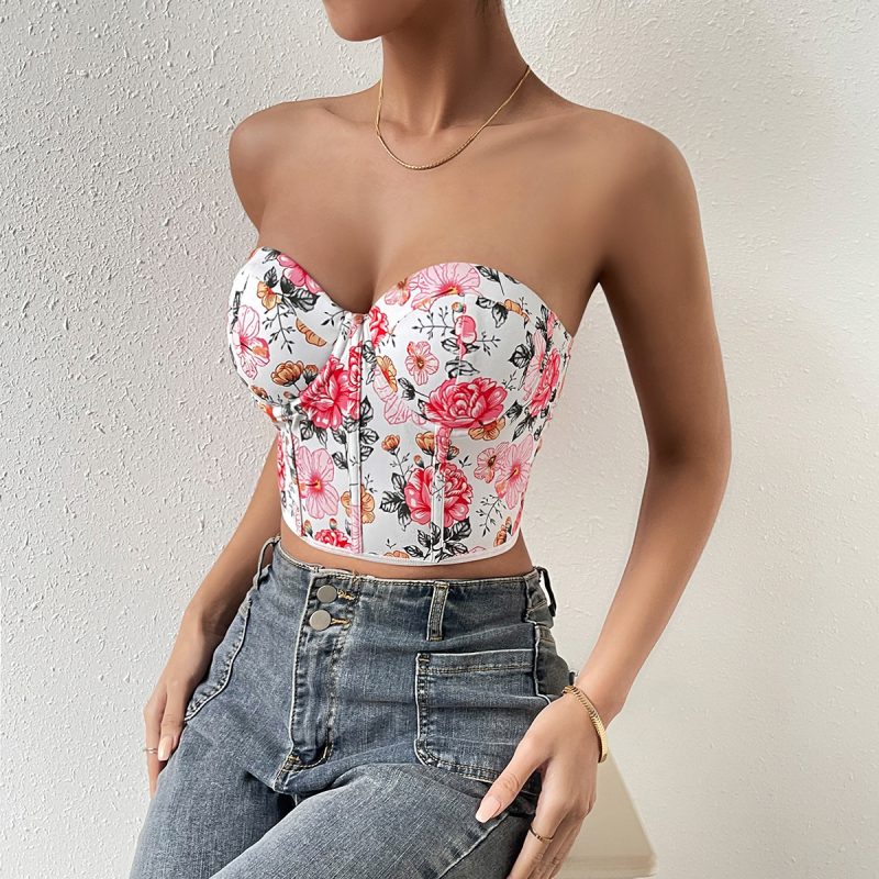 Spring Summer Floral Slim Fit Boning Corset Bra - Image 4