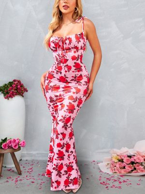 Sexy Printed Lace-Up Backless Fishtail Dress