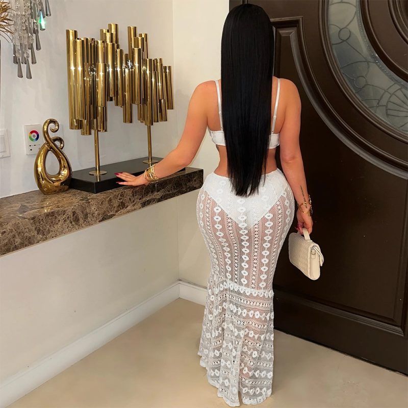 Sexy V-Neck Lace See-Through Sheath Maxi Dress - Image 4