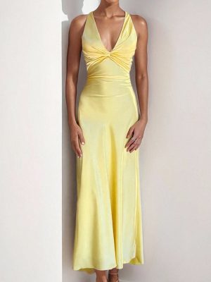 Sexy V-Neck Pleated Slimming Spring Dress