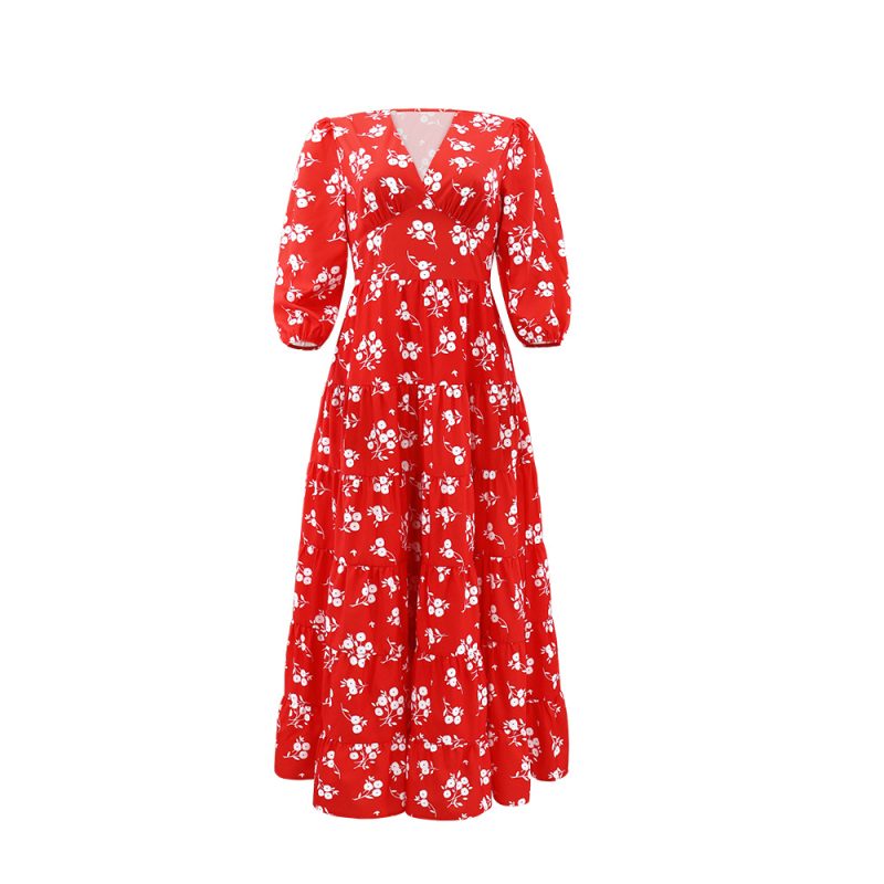 Floral Printed V-Neck Loose Maxi Dress - Image 2
