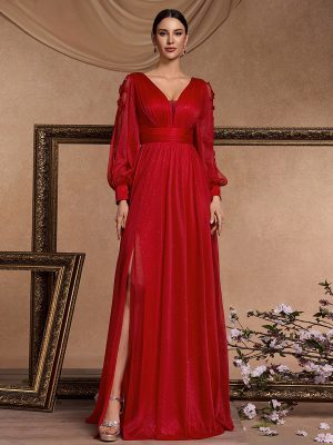 Sexy Long Sleeve V-Neck Evening Cocktail Dress