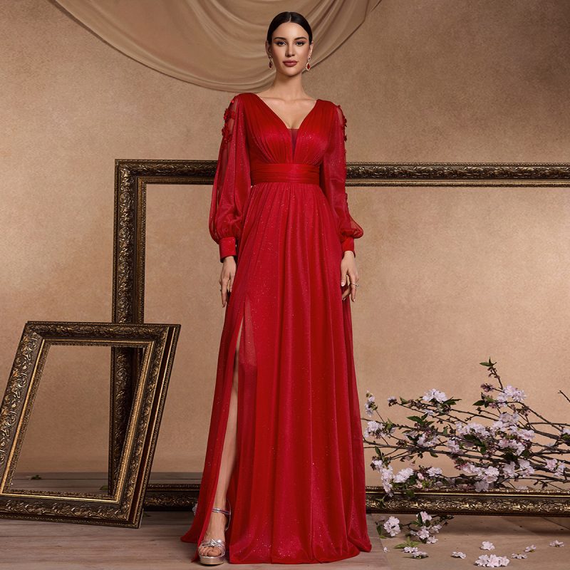 Sexy Long Sleeve V-Neck Evening Cocktail Dress