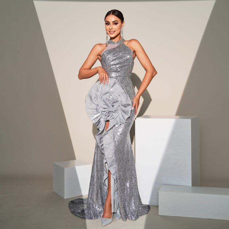 High-End Sequin Cold Shoulder Evening Dress - Image 4