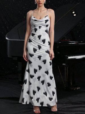 Sexy Heart Print Backless Slim Fit Summer Dress