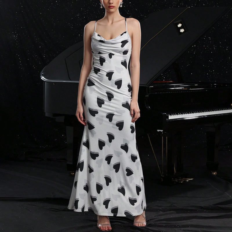 Sexy Heart Print Backless Slim Fit Summer Dress