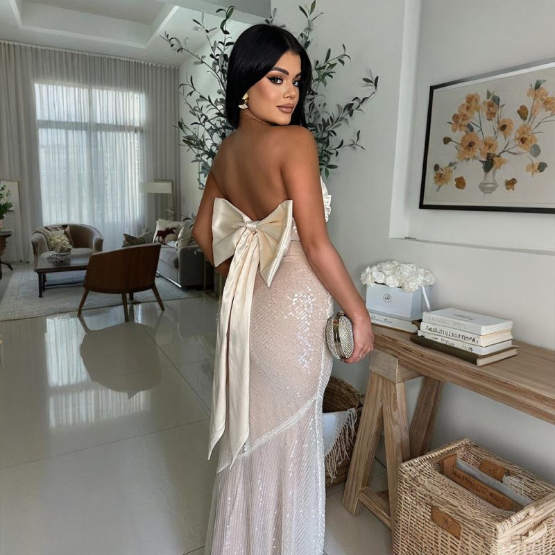 Sexy Satin Sequined Fishtail Tube Dress - Image 2