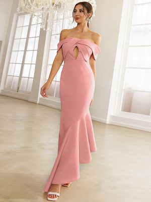 Off-Neck Sleeveless Slim Ruffle Cocktail Dress