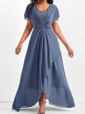 Winter V-Neck Chiffon Tight Waist Casual Dress