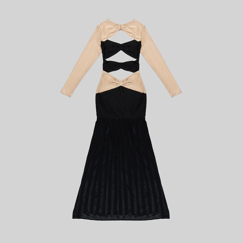 Autumn Pineapple Decorative Hollow Out Long Sleeve Dress - Image 3