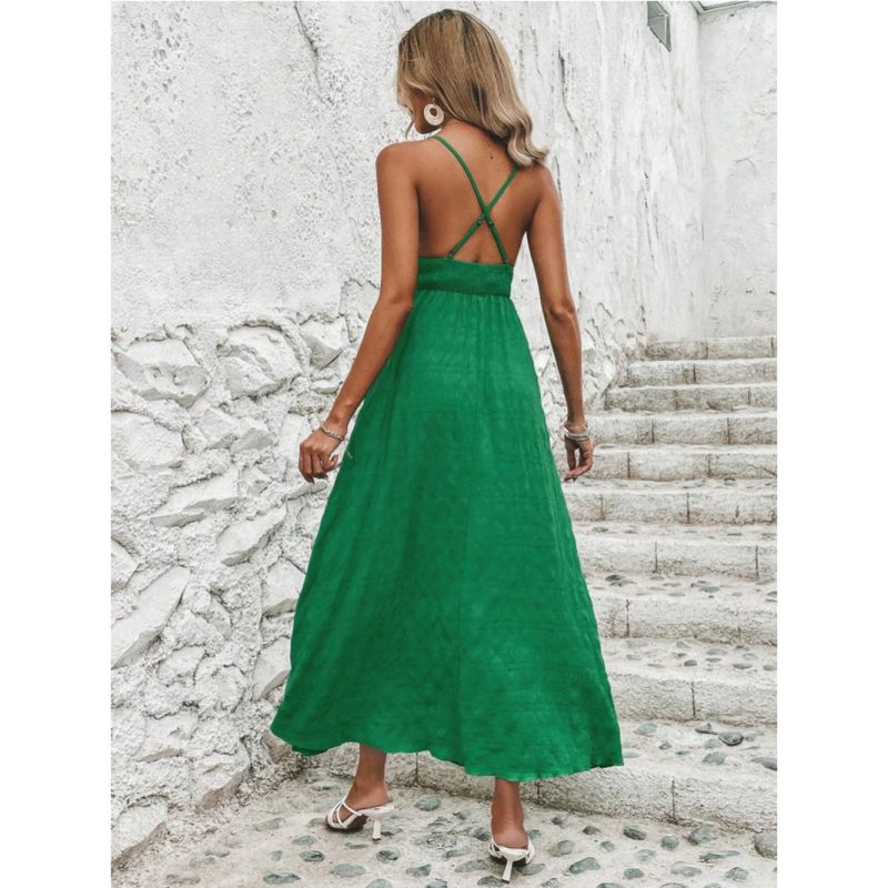 Sexy Solid Cross Tie No-Back Midi Dress - Image 3