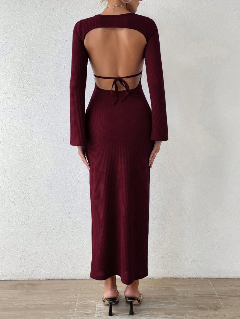 Black Long Sleeve Autumn Waist-Slimming Fishtail Dress - Image 2