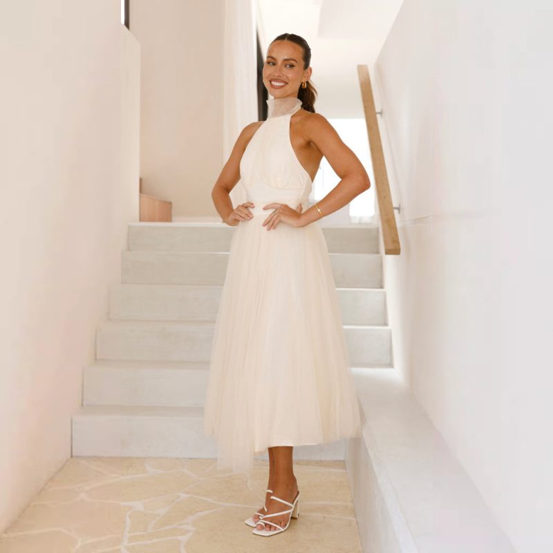 Spring Summer Halter Mesh Backless Dress - Image 4
