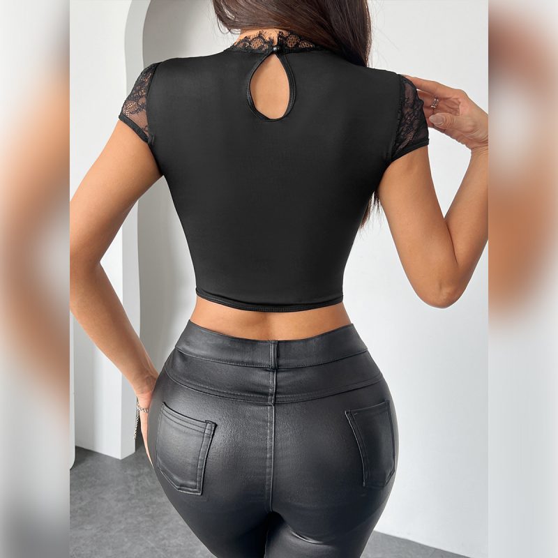Eyelash Lace Corset Steel Ring Round Neck Top - Image 2