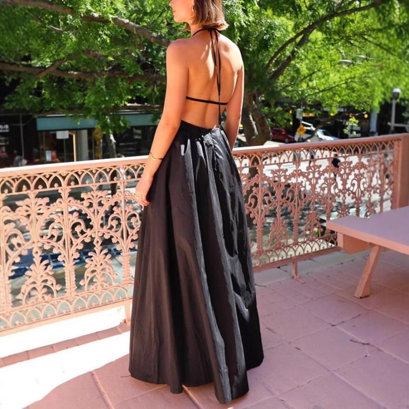 French Halter Backless Lace-Up Beach Dress - Image 2