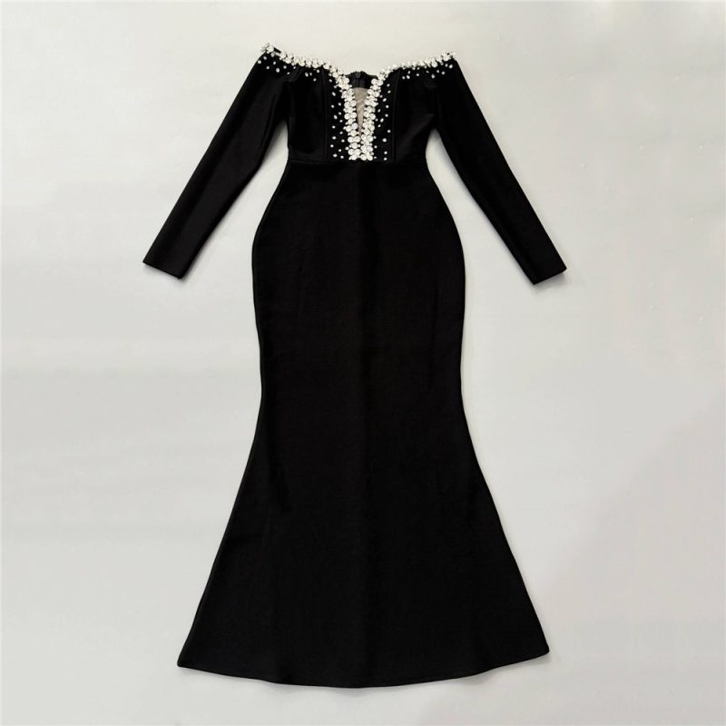 Sexy Off-Neck Rhinestone Fishtail Bandage Dress - Image 3