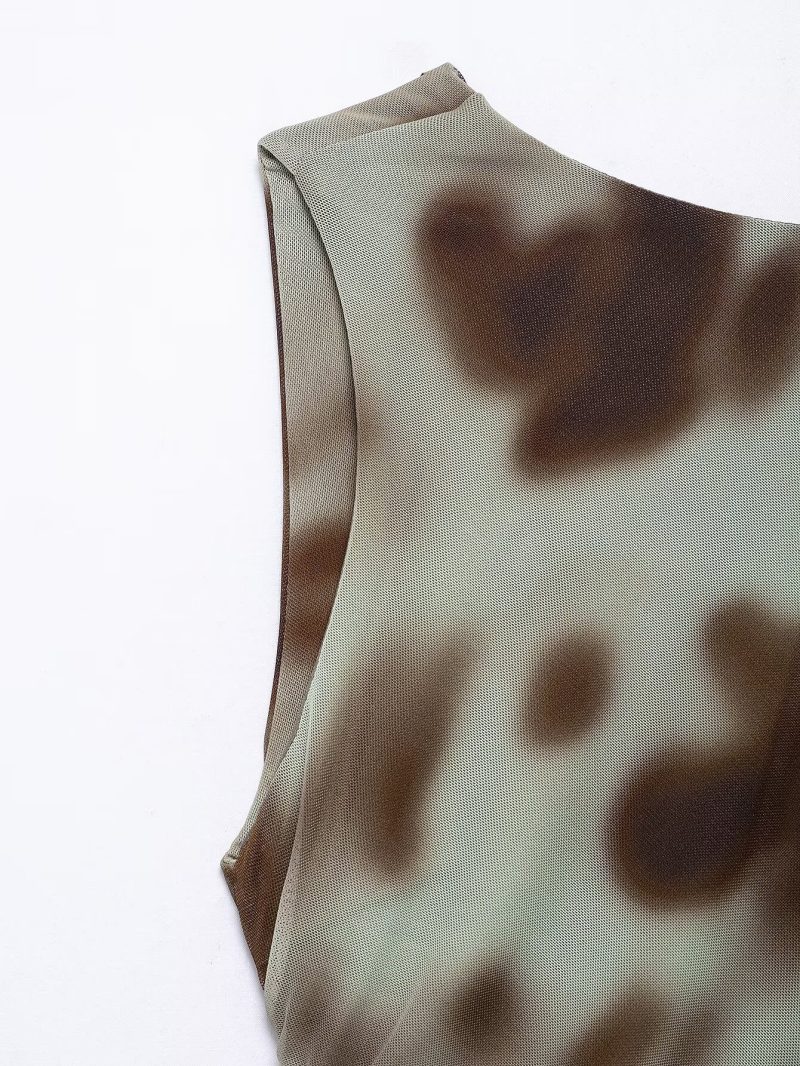 Pleated Print Sleeveless Round Neck Midi Dress - Image 2