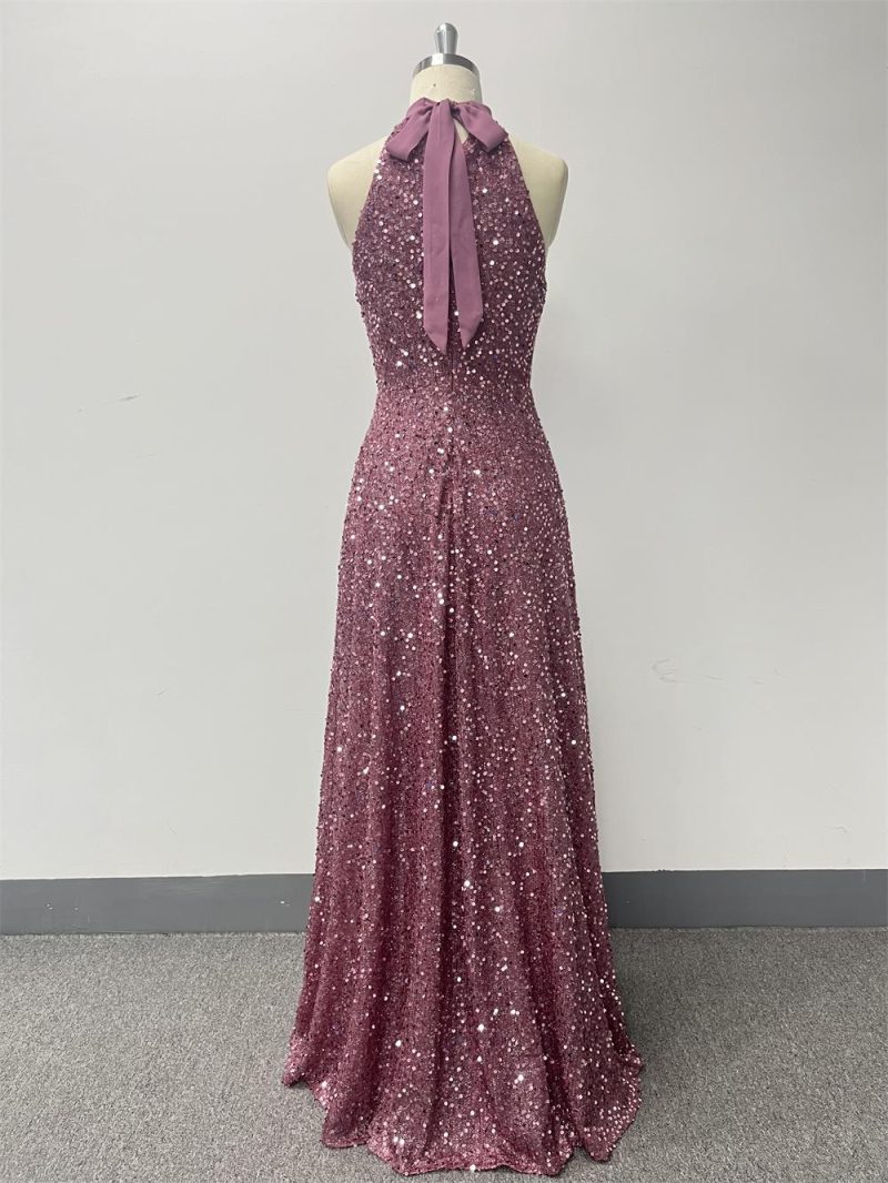 Shiny Sequin Lace-Up A-Line Party Dress - Image 4