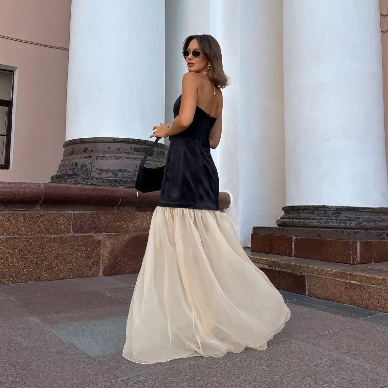 Sexy Contrast Color Knitted Sleeveless Maxi Dress - Image 2