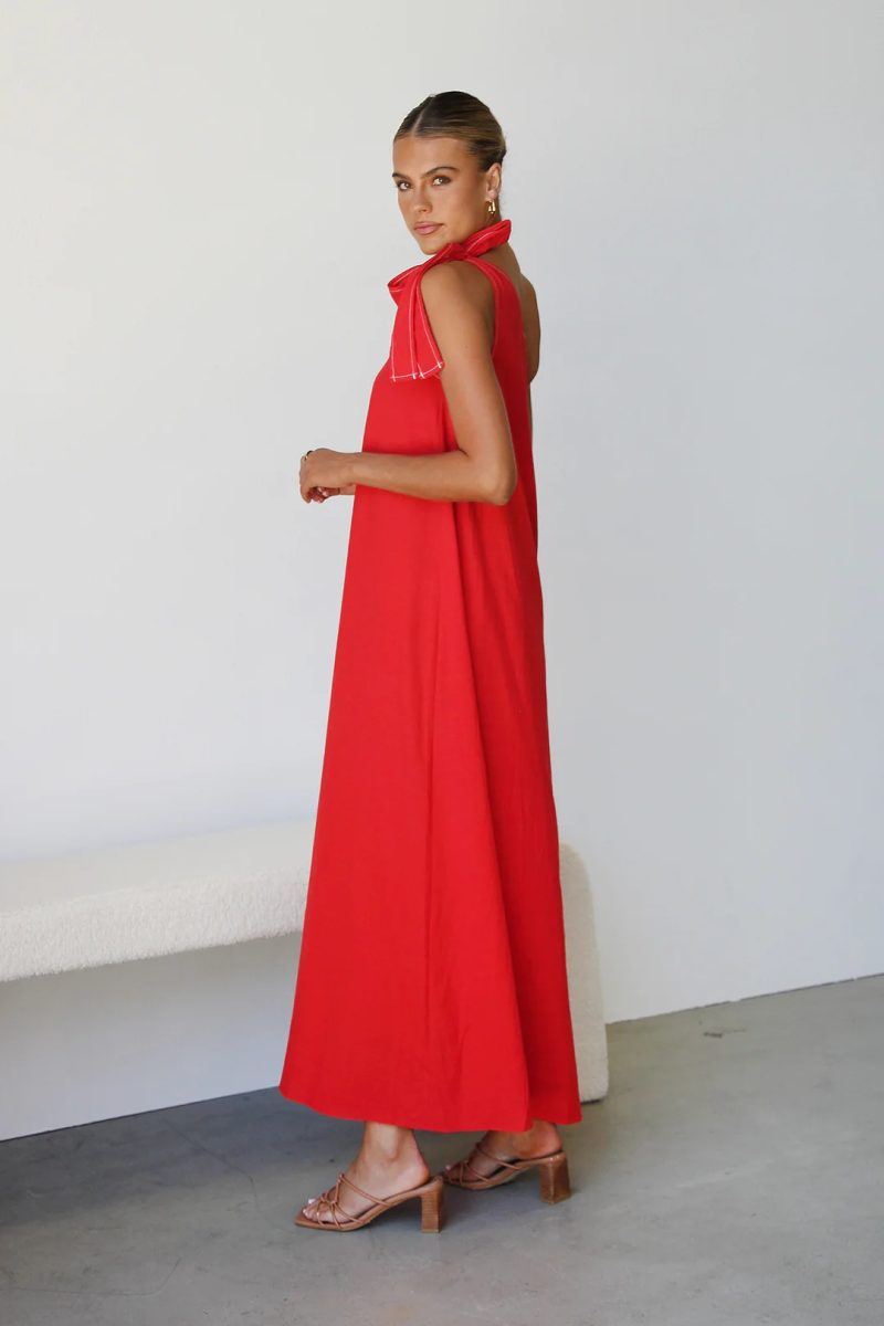 Elegant Halter One Shoulder Lace-Up Maxi Dress - Image 4