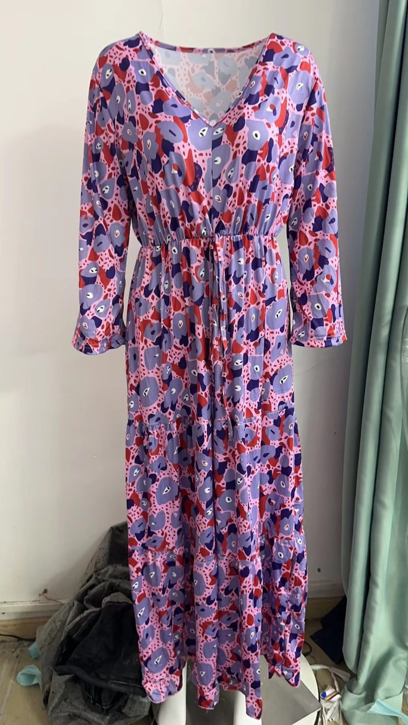 Vacation V-Neck Printed Swing Maxi Dress - Image 4