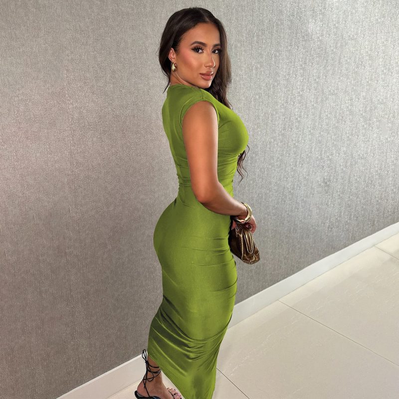Solid Color Deep V Slim Fit Dress - Image 2